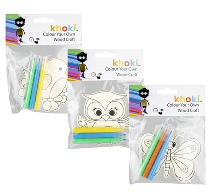 Khoki Colour Your Own Wood Craft assorted designs; butterfly design available
