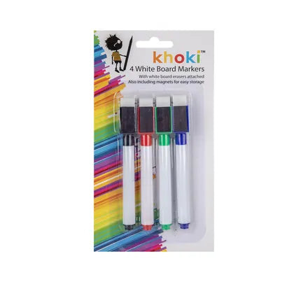 Khoki four-piece whiteboard marker set with built-in erasers